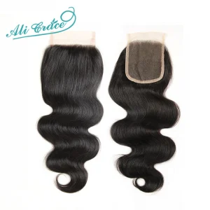 Ali Grace Brazilian Body Wave Closure 4x4 Transparent Lace Color Hand Tied Remy Human Hair Brazilian Lace Closure