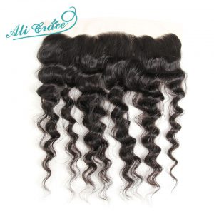 ALI GRACE Brazilian Loose Wave Lace Frontal 13x4 Free Middle Part Natural Color 100% Remy Human Hair 10-20 Inch