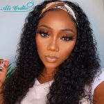 Ali Grace Curly Wave Headband Wig Human Hair for Women Brazilian Natural Wave Headband Wigs with Adjustable Bands Easy to Wear
