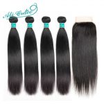 5 piece / lot Ali Grace Brazilian Straight Hair With Closure 100% Remy Human Hair 4 Bundles With 4x4 Free Middle Part Lace Closure