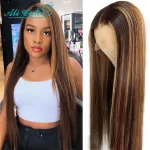 Ali Grace Hair Highlight Brown 13X4 Lace Front Human Hair Wigs Pre-Plucked Ombre 4x4 Lace Closure Wig Straight Human Hair Wigs