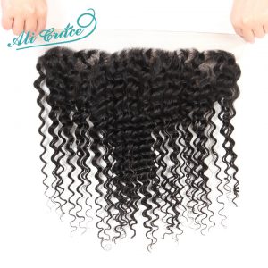 ALI GRACE Hair Brazilian Deep Wave 13x4 Ear to Ear Free/Middle Part Lace Frontal Closure 100% Remy Human Hair 10-20 Inch