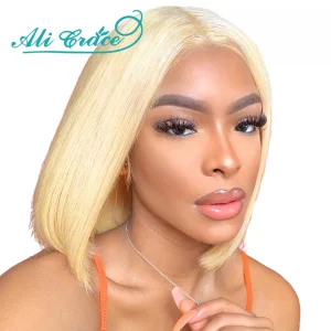 Blonde 613 Lace Front Wig Brazilian Blunt Cut Bob 13x4 Lace frontal Human Hair Wigs Free Part Ali Grace Straight 613 Bob Wig