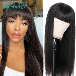 Ali Grace Straight Human Hair Wigs with Bangs 13x4 Lace Front Fringe Wig Brazilian Full Straight Lace Front Wig with Bangs