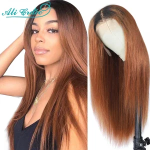 Ali Grace Brown Color T1B/30 Straight Lace Closure Wig with Baby Hair Pre-Plucked Brazilian 4x4 Straight Human Hair Color Wigs