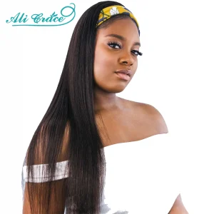 Ali Grace Wigs Straight Human Hair Wigs for Women Glueless Headband Hair Wigs with Adjustable Bangs Brazilian Human Hair Wigs