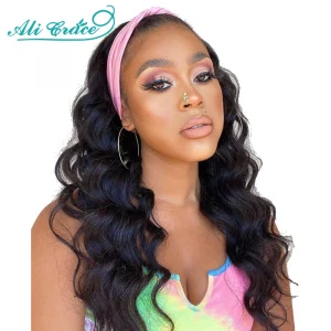 Body Wave Headband Wig for Women Brazilian Body Wig with Adjustable Bangs No Glue No Gel Ali Grace Headband Human Hair Wigs