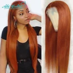 Ginger Orange 4x4 Closure Wig with Baby Hair Brazilian Straight Human Hair Wigs Ali Grace Straight Lace Front Wigs For Women
