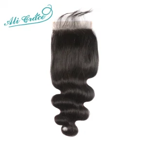 Brazilian Body Wave Lace Closure 5x5 Medium Brown Swiss Lace Straight Pure-Hand Tied Ali Grace Lace Closure Human Hair 18Inch