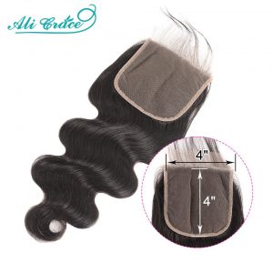 Ali Grace 4x4 Lace Closure Brazilian Body Wave Human Hair Closure with Baby Hair Natural Color Remy Brazilian Lace Closure 4x4