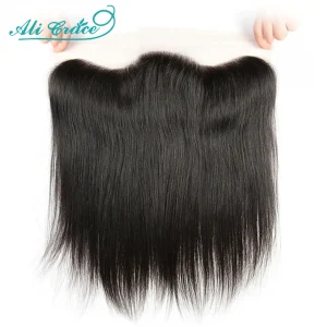 Ali Grace Brazilian Straight 13x4 Lace Frontal Medium Brown Lace Free/Middle Part Frontal 130% Density Remy Hair HD Lace Front