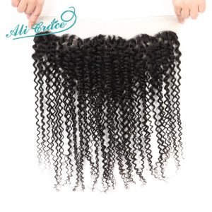 Brazilian Kinky Curly Lace Frontal Closure 10-20 Inch Middle Part Free Part ALI GRACE Remy Human Hair 13x4 Ear To Ear Frontal