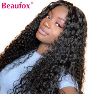 Beaufox Peruvian Water Wave Lace Front Human Hair Wigs Pre Plucked Curly Human Hair Wig 180% Remy Lace Front Wig