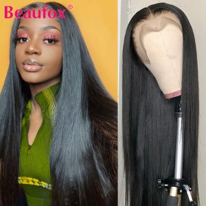 Beaufox Peruvian Straight Hair Lace Front Human Hair Wigs With Baby Hair Pre Plucked Front Lace Wig 180% Density Remy Hair