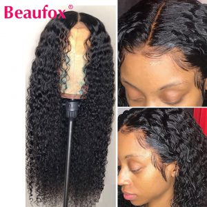 Beaufox Curly Human Hair Wigs Brazilian Hair Lace Front Wig Pre Plucked Front Lace Wigs With Baby Hair Remy Hair