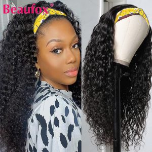 Beaufox Headband Wigs Human Hair Peruvian Water Wave Human Hair Wigs For Women Remy Curly Glueless Wigs Without Lace 8-26 inch