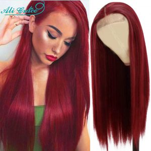 Bug Straight Lace Closure Wigs with Baby Hair Burgundy Human Hair Wigs For Women Ali Grace Pre-Plucked 4x4 Straight Hair Wigs