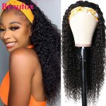 Beaufox Curly Headband Wig Human Hair Wigs Indian Water Wave Wigs For Women Glueless Headband Scarf Wig Remy Hair Wigs 8-26