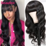 Beaufox Human Hair Wigs With Bangs Full Machine Made Peruvian Body Wave Human Hair Wigs For Women Natural Hair Wigs With Bangs