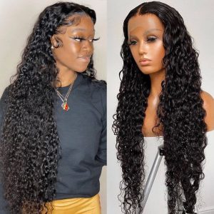 Transparent Lace Wigs Water Wave Lace Front Wig 180 Density Wet And Wavy Curly Lace Front Human Hair Wigs T Part Water Wave Wig