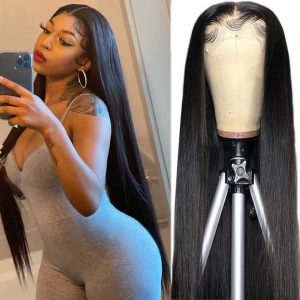 13x4 26 Inch Straight Lace Front Wig Transparent Lace Front Human Hair Wigs Pre Plucke Brazilian Bone Straight Human Hair Wigs