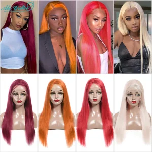 AliGrace 13X6 Lace Front Wig Straight Colorful Human Hair Wigs Pink Orange Blue Ombre Color Lace Frontal Wigs For Black Women