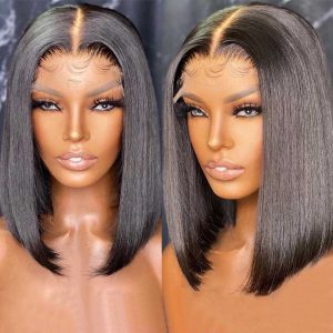 Short Bob Wig Straight Human Hair Wigs Transparent Bone Straight Closure Wig T Part Remy Indian Brazilian Hair Wigs For Women