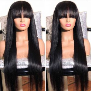 Straight Human Hair Wigs With Bangs Remy Brazilian Straight Hair Wig With Bangs 150% Full Machine Made Wig With Bangs Human Hair