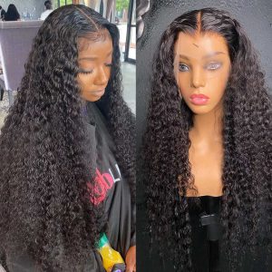 200 Density Water Wave Lace Front Wig Transparent Wet And Wavy Lace Front Human Hair Wigs T Part Brazilian Curly Human Hair Wig