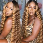 180% 200% Highlight Deep Wave Frontal Wig Ombre Honey Blond Curly Lace Front Human Hair Wigs T Part Brazilian Deep Wave Wig