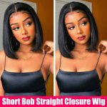 CEHAP Short Bob Wig Straight Closure Wig Transparent Bone Straight Human Hair Wigs T Part Remy Brazilian Hair Wigs For Women