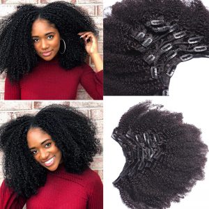 Afro Kinky Curly Clip In Human Hair Extensions Brazilian Remy Hair 100% Human Hair Natural Black Clip Ins Bundle Dolago