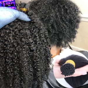 3B 3C Afro Kinky Curly Bulk Microlinks Hair Extensions Mongolian Virgin Hair I tip Human Hair Extensions Black For Women Bundles