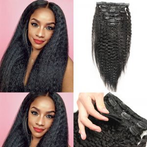 Coarse Yaki Kinky Straight Clip In Hair Extensions 7 Pcs Blown Out Natural Straight Clip Ins Brazilian Human Virgin Hair Dolago