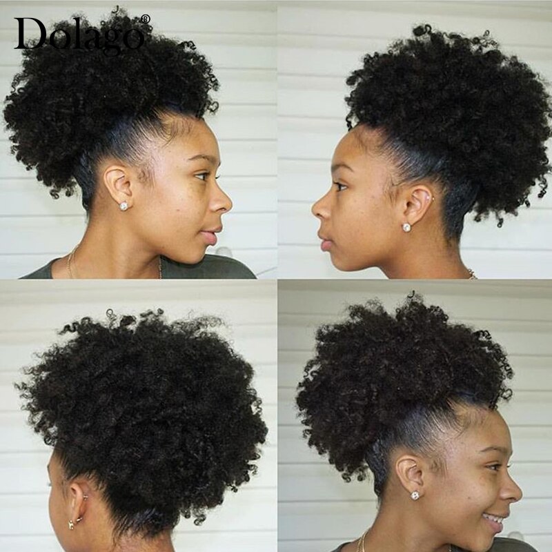 Afro Kinky Curly Ponytails For Women Peruvian 100% Human Hair Clip In Hair Extension Natural Black Dolago Remy Hair Products
