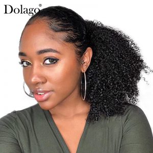 Kinky Curly Drawstring Ponytails For Women Brazilian 100% Human Hair Clip In Hair Extension Natural Black Dolago Virgin Hair
