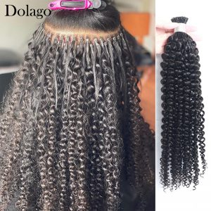 3C 4A Kinky Curly I Tip Microlinks Human Hair Extensions Mongolian Virgin Hair Extension Bulk Hair Natural Black Color For Women