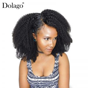 Afro Kinky Curly 4X4 Lace Closure Free Part Pre Plucked With Baby Hair Brazilian Human Hair Remy Bleached Knots Dolago