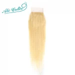 Ali Grace Hair Blonde Lace Closure Remy Human Hair Brazilian Straight Hair 4x4 Middle Free Part Swiss Lace 613 Blonde Closure