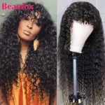 Beaufox Brazilian Water Wave Wigs With Bangs Remy Glueless Human Hair Wig With Bangs Full Machine Made Wigs For Women Human Wigs