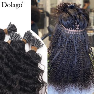 Curly Human Hair I Tip Microlinks Brazilian Virgin Hair Extensions Natural Black Color Hair Bulk For Women 1&2&3 Bundles