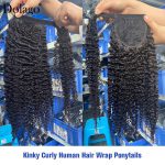 Kinky Curly Drawstring Ponytails For Women Brazilian Human Hair Wrap Ponytail Clip In Hair Extension Black Dolago Virgin Hair