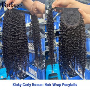 Kinky Curly Drawstring Ponytails For Women Brazilian Human Hair Wrap Ponytail Clip In Hair Extension Black Dolago Virgin Hair