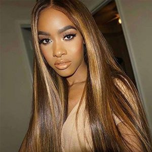 360 Lace Frontal Wig Colorful Highlight Ombre 13x6 Lace Front Human Hair Wig Straight Brazilian Dolago Wigs Remy 27#