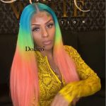 Rainbow Blue Green Orange Colored Human Hair Wigs Straight HD Transparent Lace Frontal Wig Brazilian Ombre Colorful Wig Dolago