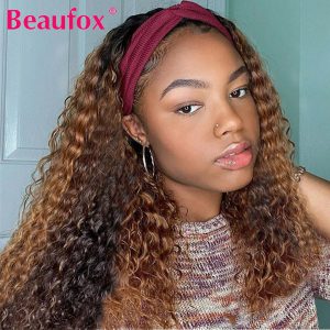 Beaufox Highlight Headband Wig Brown Colored Human Hair Wigs Malaysian Water Wave Wig Headband Wig Human Hair Wigs For Women