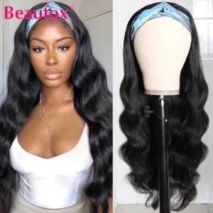Beaufox Body Wave Wig Headband Wig Glueless Human Hair Wigs For Black Women Headband Scarf Wig Brazilian Hair Wigs No Gel Remy