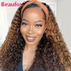 Beaufox Highlight Wig Water Wave Headband Wig Human Hair Wigs Brazilian Hair Wigs For Women Remy Brown Colored Human Hair Wigs