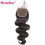 Beaufox 4x4 Lace Closure Brazilian Body Wave Closure Remy Human Hair Lace Closure Swiss Lace Medium Brown Can Be Bleached