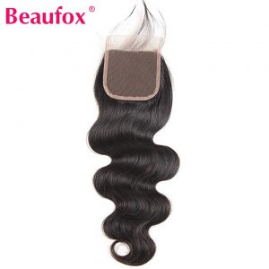 Beaufox 4x4 Lace Closure Brazilian Body Wave Closure Remy Human Hair Lace Closure Swiss Lace Medium Brown Can Be Bleached